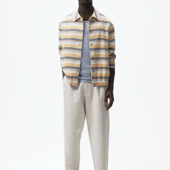Zara Men’s Striped Beige Yellow Multicolored Structured Button Up Jacket Sz XL - Picture 6 of 15